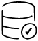 Icône représentant une base de données avec un symbole de vérification, dans un style épuré noir sur fond gris, typique de Notion