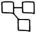 Icône représentant un diagramme de réseau avec trois blocs connectés, style minimaliste de Notion