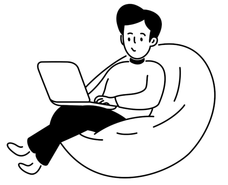 Personne assise sur un fauteuil, travaillant sur un ordinateur pour organiser sa recherche de stage.